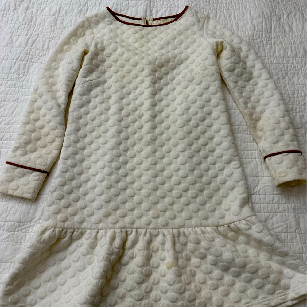 Sail to Sable 1x Dot Textured Ruffle Hem Dress Cream - Size S